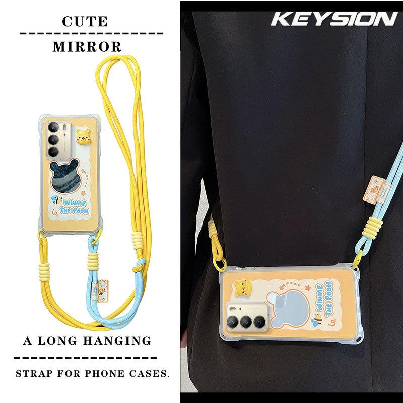 KEYSION Handyhülle mit Umhängeband für Realme C75 C75x Niedliche Cartoon-Lanyard-Spiegel-Stoßfeste Hülle für OPPO Realme C71