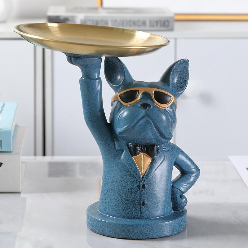 Nordic French Bulldog Butler Resin Dog Sculpture with Glasses Modern Home Decor for Tabletop Living Room Animal Crafts Ornament