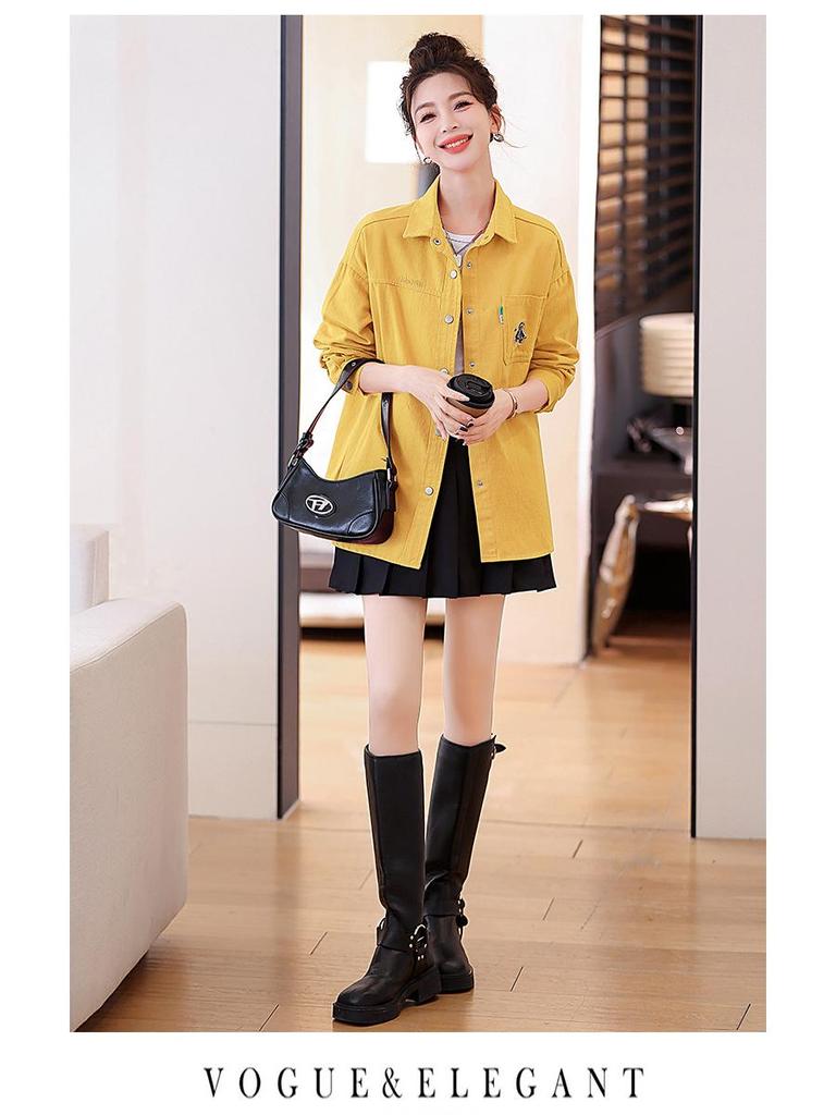 2024 Spring & Fall Women's Embroidered Denim Shirt - Brushed, Washed Cotton, Loose Casual Mid-Length Jacket