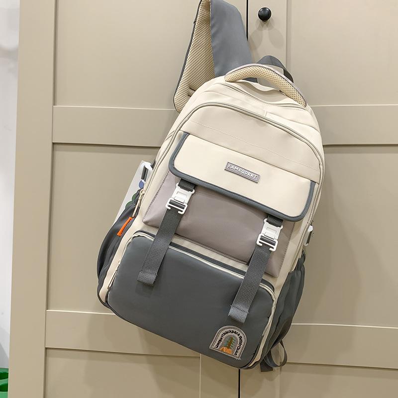 New Student Schoolbag Junior High School High School Backpack Large Capacity Lightweight Leisure Bag Boys and Girls Splicing Schoolbag Fashion