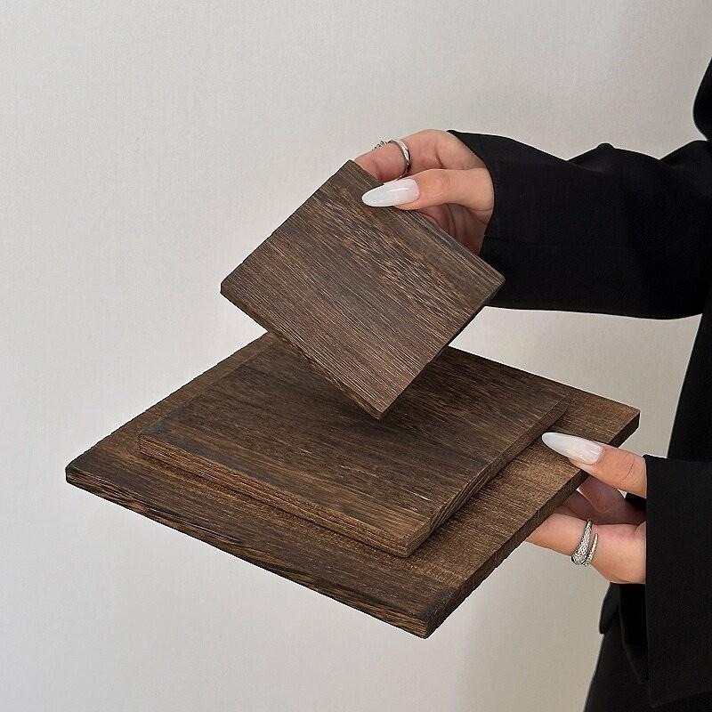 Japaness Wooden Tray Square Simple Tea Tray Cup Holder Insulated Wooden Coasters Dining Plate Coffee Cake Dessert Plate