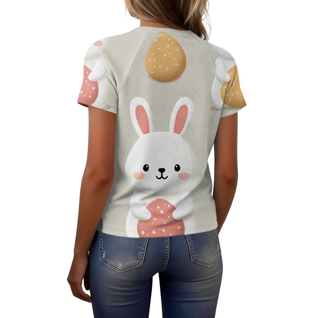 Women's Fashionable Casual Short-Sleeved Raglan Sleeve Easter Print T-Shirt Top