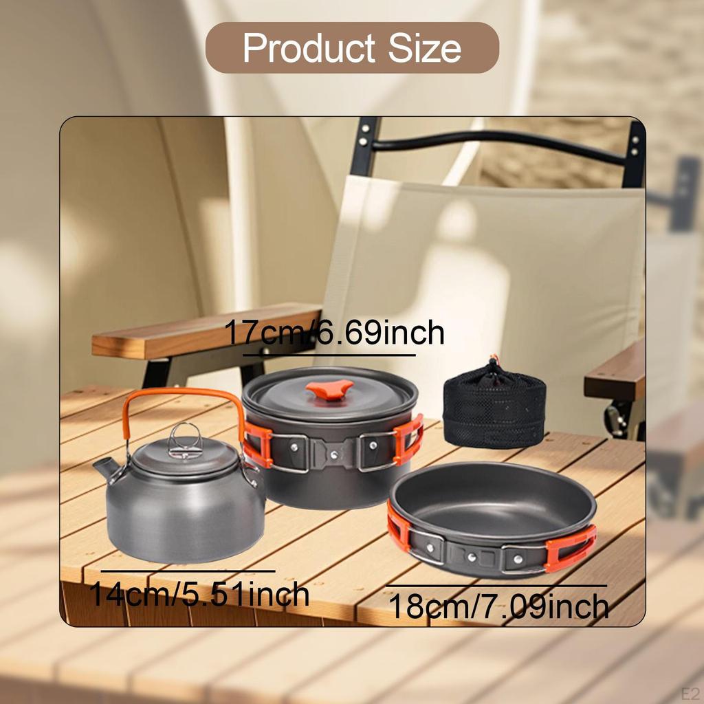 3-Piece Camping Cookware Set, Set for 2-3 Persons with Storage Bag, Pot, Pan And Kettle