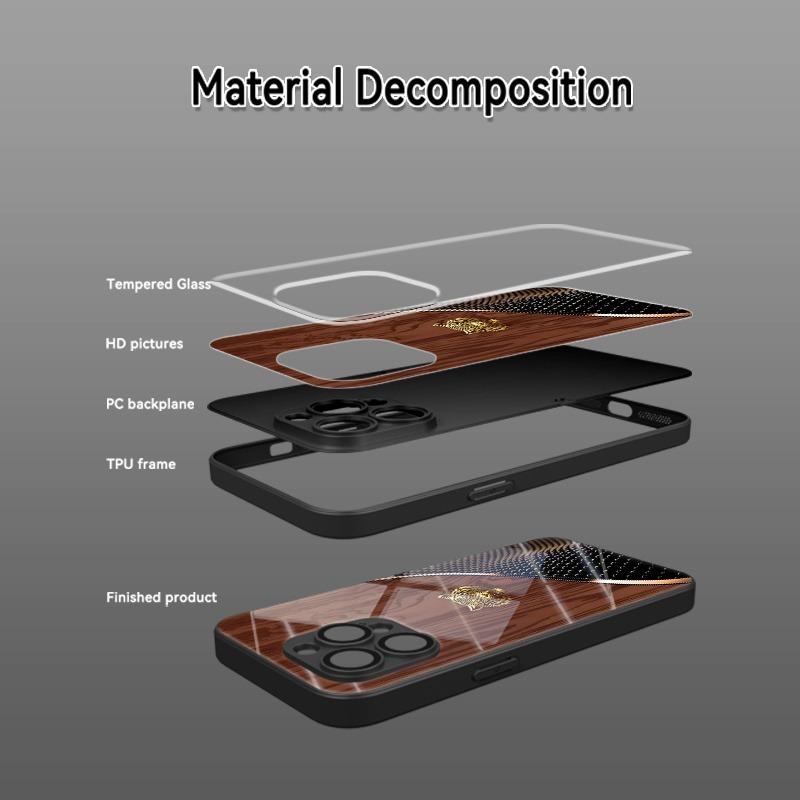 Holzmaserung Tigerkopf Muster Gehärtetes Glas Handyhülle Für iPhone 11 12 13 14 15 16 17 Pro Max 17 Air 7 8 Plus XR XS X Abdeckung