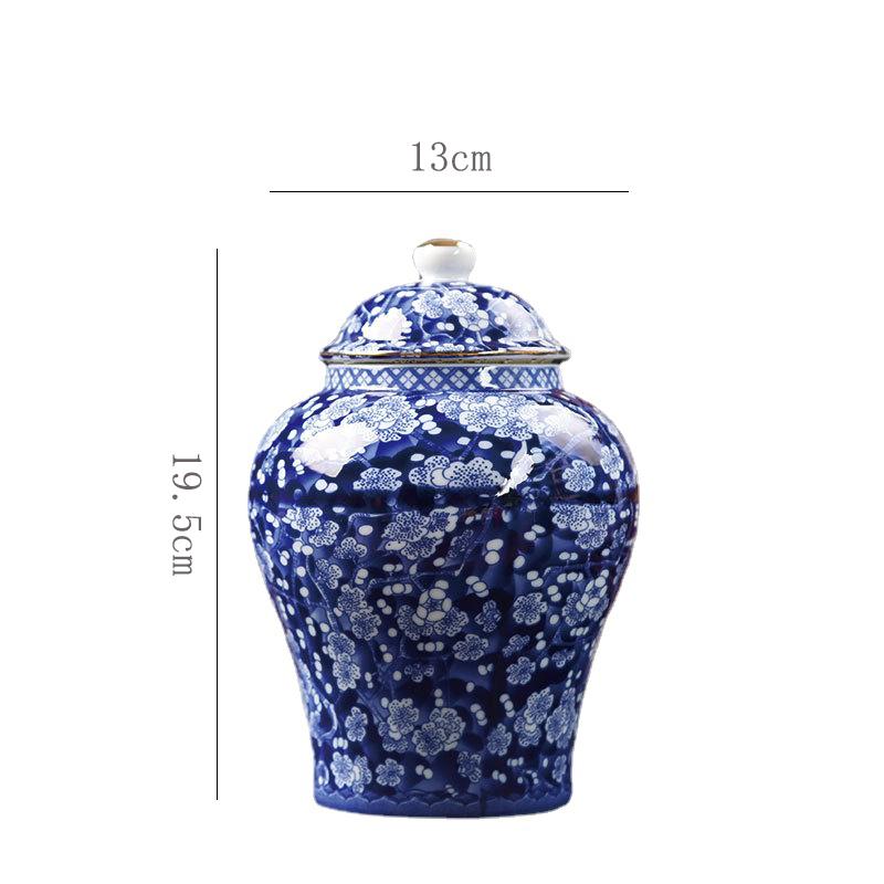 Gold-plated Ceramic Storage Jar Blue and White Porcelain Tea Jar Vintage Porcelain Storage Container Sealed Pot Art Decoration