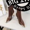 Bottes courtes d'hiver, talons fins, talons super hauts, bottes pour femmes, bottes courtes à tube, bout pointu en fer métallique, bottes courtes à la mode