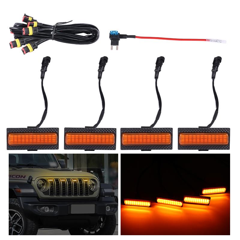 

For Jeep Wrangler JL 2024 2025 Led Grill Grille Lights Front Bumper Daylights Daytime Running White Yellow Car Accessories 4/6pcs yellow 4