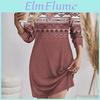 Neck Women Dress V Retro Geometric Print Gradient Contrast Color Long Sleeve Loose Pullover Soft Breathable Above Knee Length Lady Mini Dress