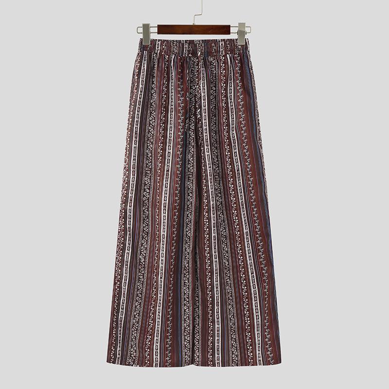 

INCERUN Bohemia Men Elastic Waist Casual Long Floral Print Baggy Trousers Pants 5XL вина червоного кольору