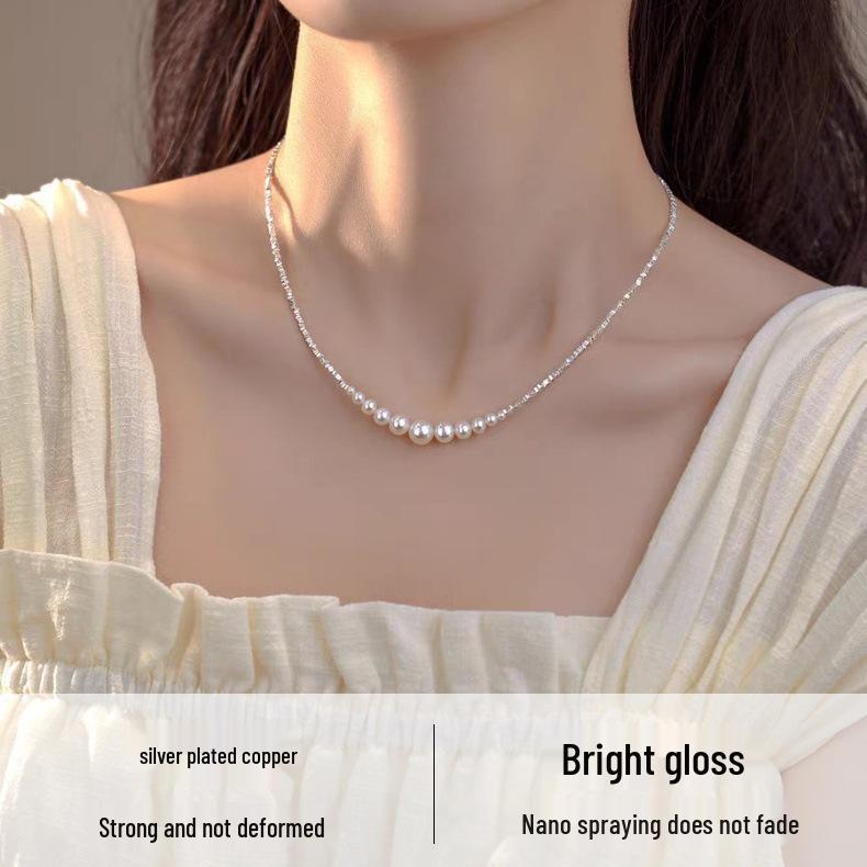 Shijia Pearl Silver Clavicle Necklace for Women - High-End 2025 Luxury Socialite Style