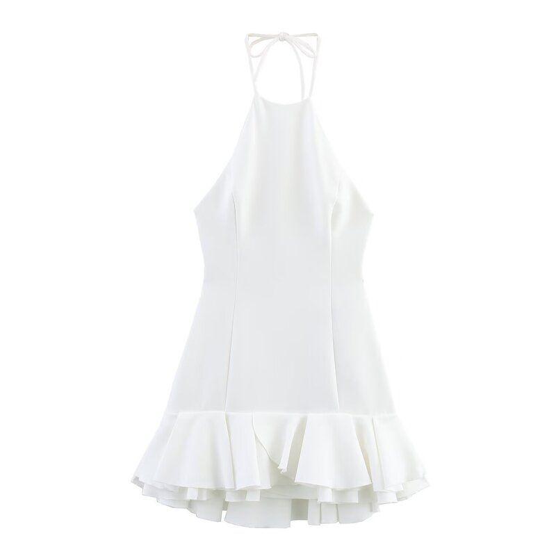 Western Style 2025 Summer New Women clothes Versatile Laminated Decorative Neck Collar Mini Dress 3560536