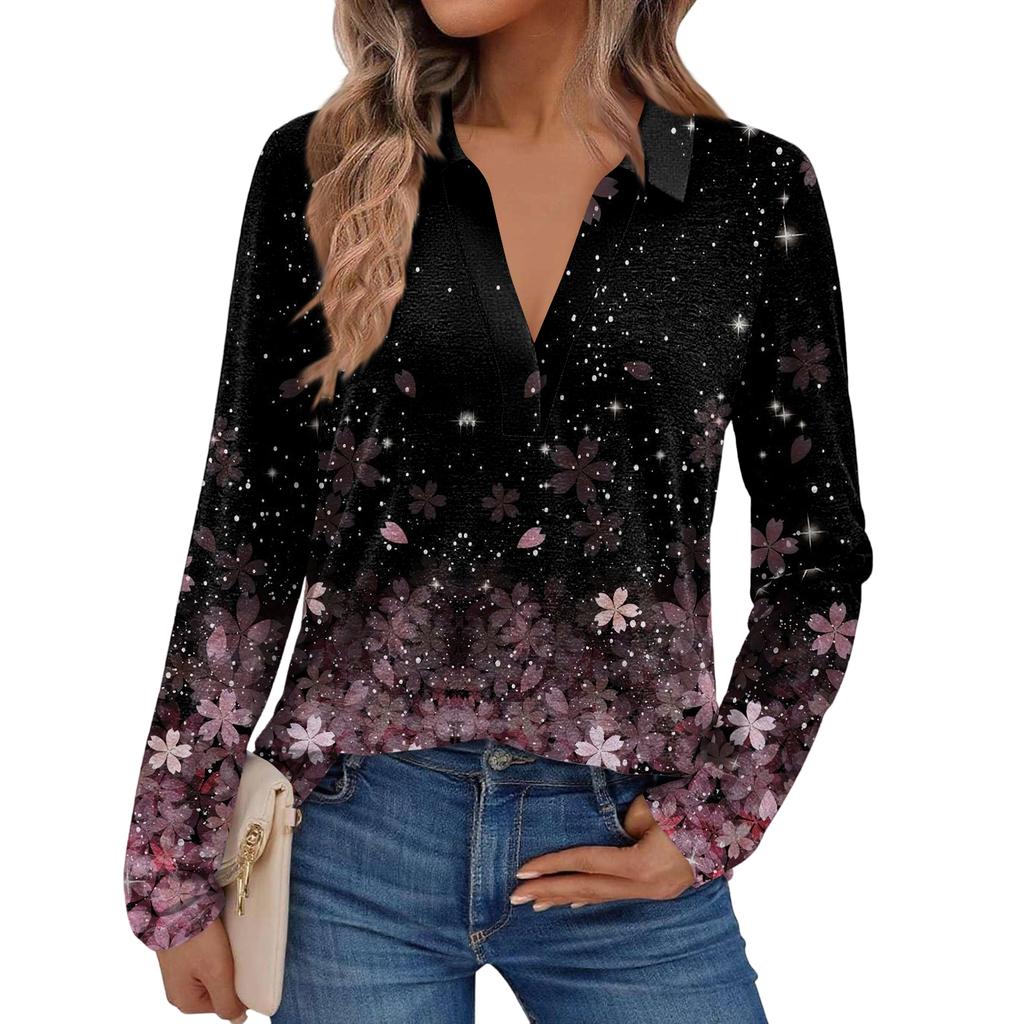 Women's Fashion Long-Sleeved Retro Floral Print Stand Collar  Shirt