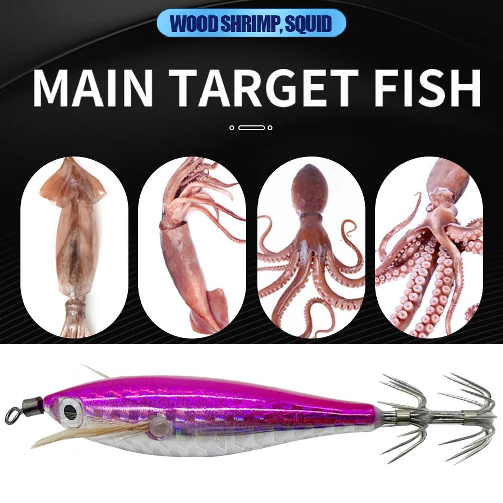1-3PCS Wood Shrimp Bait 5.5g Laser Luminous Floating Egi Lure Squid Jigging Shrimp Hooks for Octopus Cuttlefish Fishing Baits