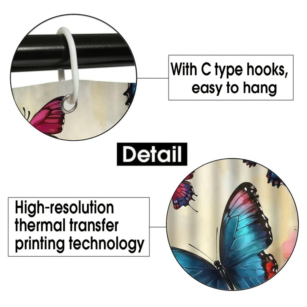 4 Pieces Vibrant Floral Shower Curtain Colorful Butterfly And Blooming Flowers Bathroom Suit Bath Mat Three Piece Set