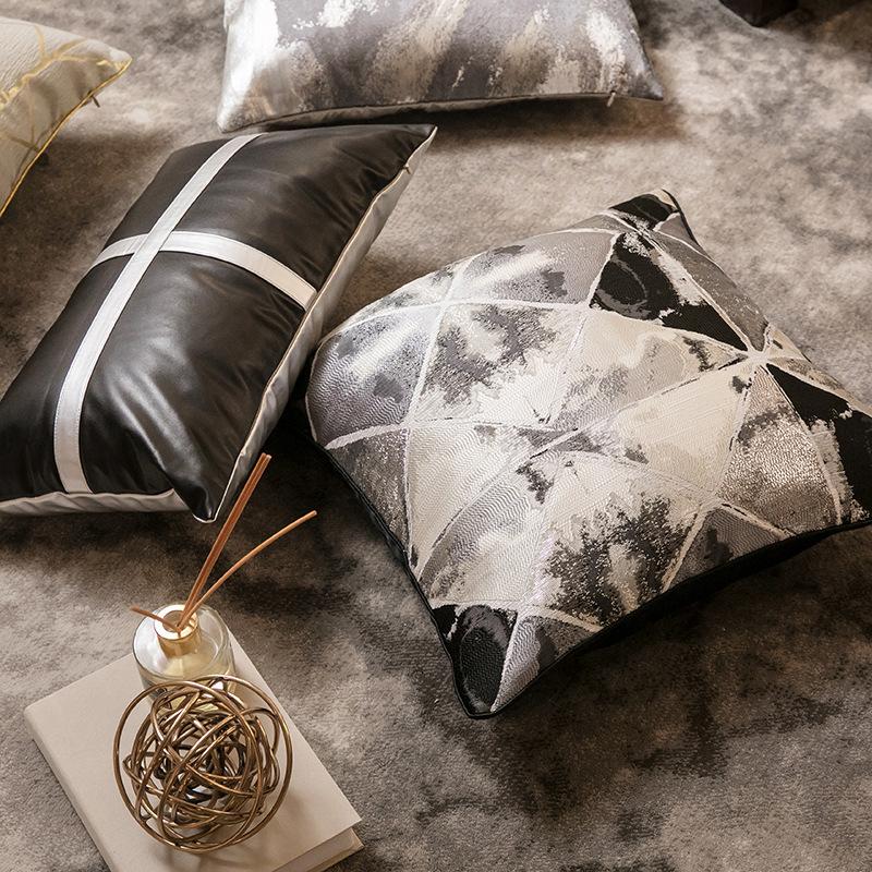 Luxury Black Gray Pillow Covers Minimalist Sofa Cushion Cases Elegant Backrest Pillow Covers Fashionable Throw Pillowcases