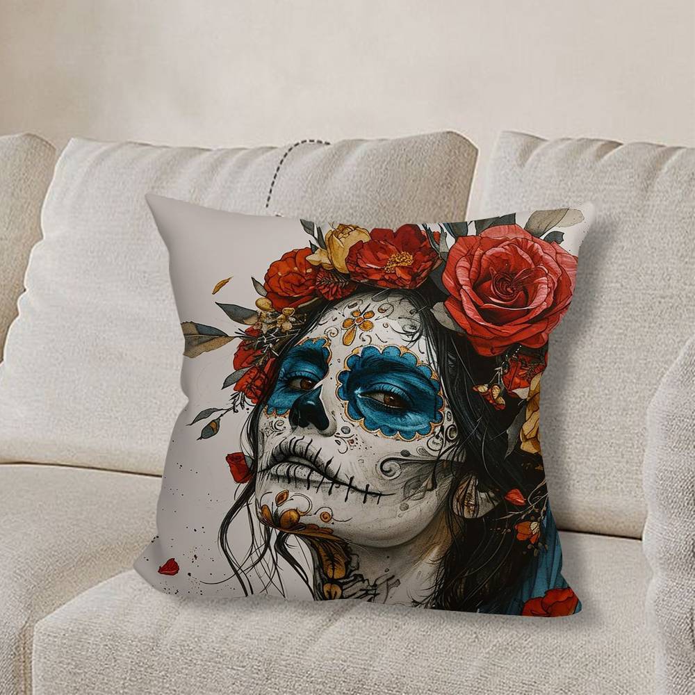 S-Skull Girl Catrina R-RoseS Pillow Case Pillow Case Living Room Sofa Cushion Cover Suitable For Home Bedroom Room Decoration