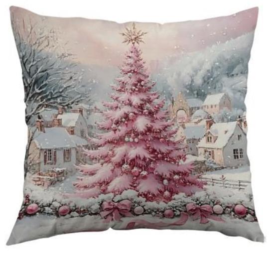 

Розовая Рождественская Наволочка Снеговик Декоративная Подушка Санта Клаус Домашняя Наволочка для Диванной Подушки Праздничная Подушка 45*45cm