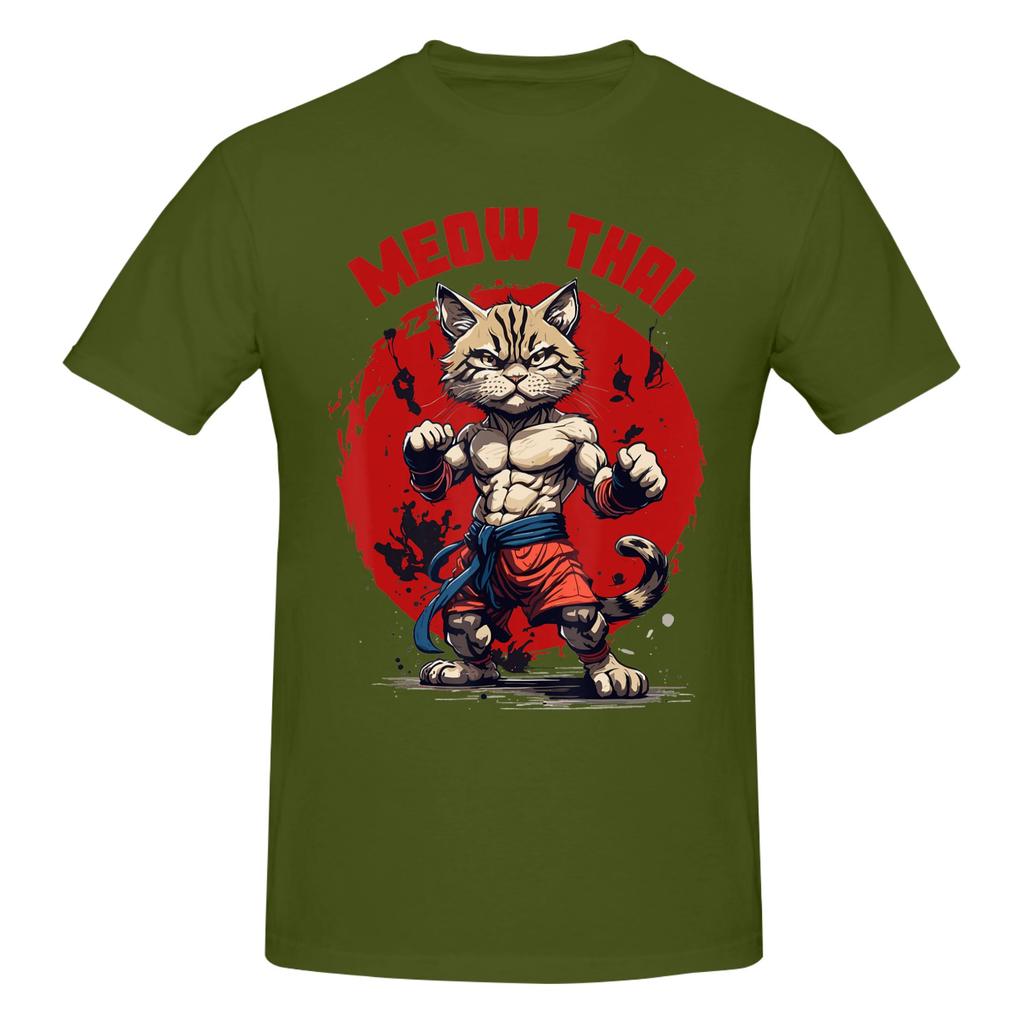 Piece Muscle Cat Graphic Funny Cotton TShirt Meow Thai Tees Tops For Unisex