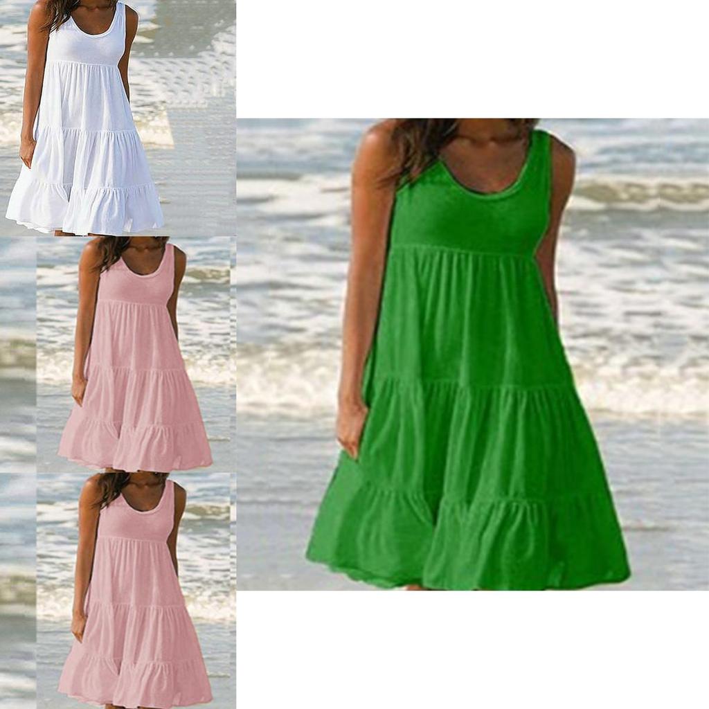 Stylowa Damska Letnia Sukienka Wakacyjna Jednolita Bez Rękawów Imprezowa Plażowa Luźna Krótka Sukienka Sundress Dla Bezproblemowej Elegancji