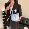 Luxury Women's Crossbody Bag PU Leather Casual Tote Shoulder Handbag Soft Surface Pure Color Bucket Bag for Spring Summer