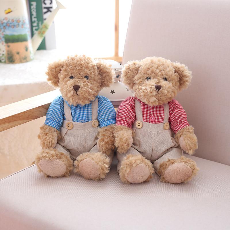 2 Pcs/lot 26cm Lovely Couple Teddy Bear With Cloth Plush Toys Dolls Stuffed Toy Kids Baby Children Girl Birthday Christmas Gift