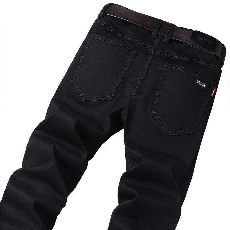 Pure Black Men's Jeans Loose-fitting Stretch Versatile Business Trousers Men's Mid-rise Straight-leg Trousers