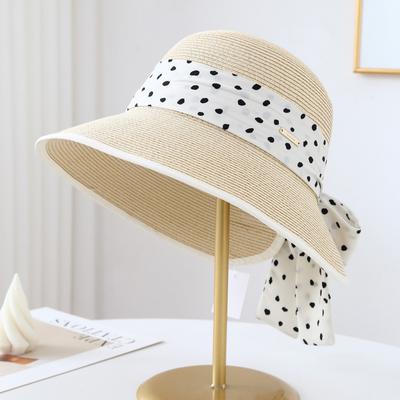 Women's Summer Wide Brim Sun Hat Polka Bow Beach Accessory Fashionable Hat for Women