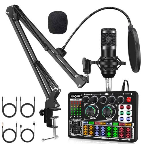 

BONKYO F999 Karaoke Set for Home DJs, Mixer, Live Sound Card, Male/Female Voice Changer, Microphone Stand, Tablet Arm, Stand/Microphone, Pop Filter, C