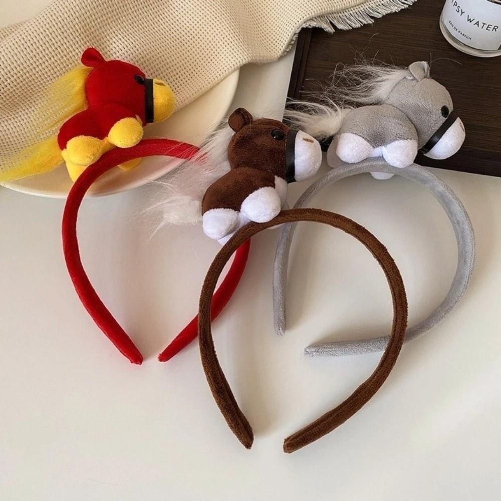 Mascot New Year Headband Cartoon Plush Horse Headband Cute Headpiece  Party Decoration