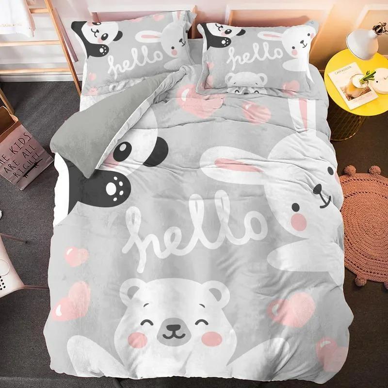 Cartoon Rabbit King Queen Duvet Cover Pet Animal Carrot Bedding Set for Kids Easter Theme Bule Polyester Quilt Cover