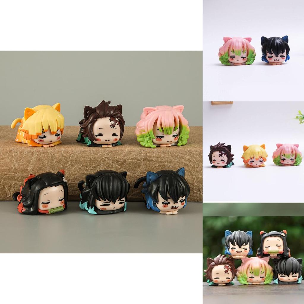 High-quality Pvc Demon Slayer Collectible Figures Set Of Six With Tanjiro Nezuko Zenitsu