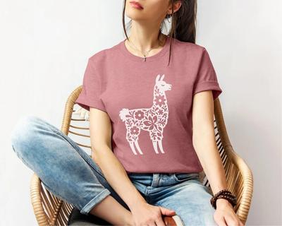 Floral Llama T Shirt Flower Animal Lover Wildlife Tee