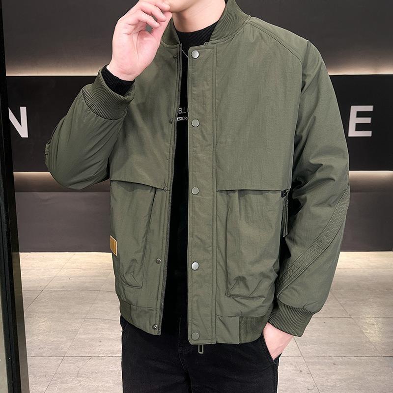 OO Stand-up Collar Padded Jacket Men's Autumn and Winter Padded Jacket Thickened Tooling Loose Padded Jacket Top Coat Men