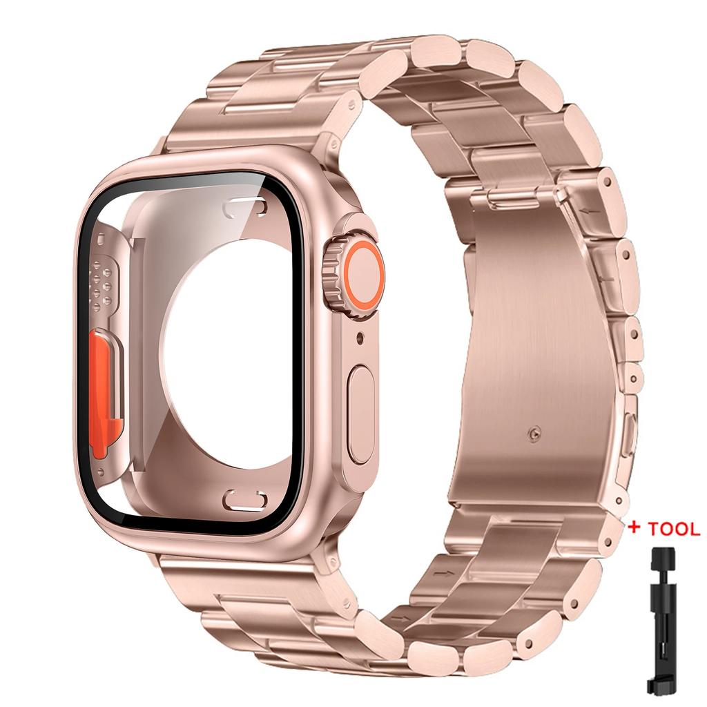 Strap+Case for Apple Watch Band 46mm 42mm 45 41 40 44mm Stainless Steel Bracelet  PC Cover for Iwatch Series11 10 9 8 7 6 SE 5 4