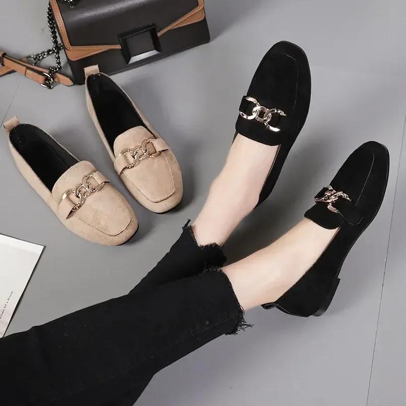 Fashion Spring Fashion Flat Shoes Women Quality Metal Slip On Loafer Shoes Ladies Flats Mocassins Big Size 35-41 Sapato Feminino 2025