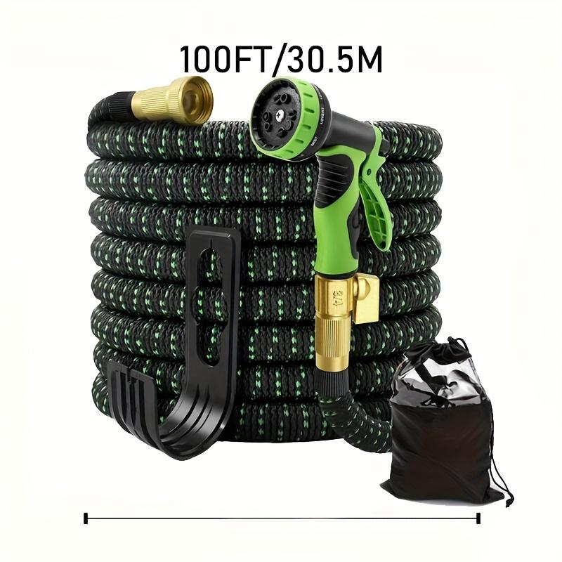 

Садовий шланг довжиною 100 футів, який розширюється та не перегинається, має 10-функціональну насадку, міцні латунні фітинги 3/4 дюйма – легкий і зручний для зберігання 100FT зелений