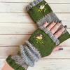 Embroidered Bird Half Finger Gloves Spicy Girl Y2k Winter Mittens  Outdoor