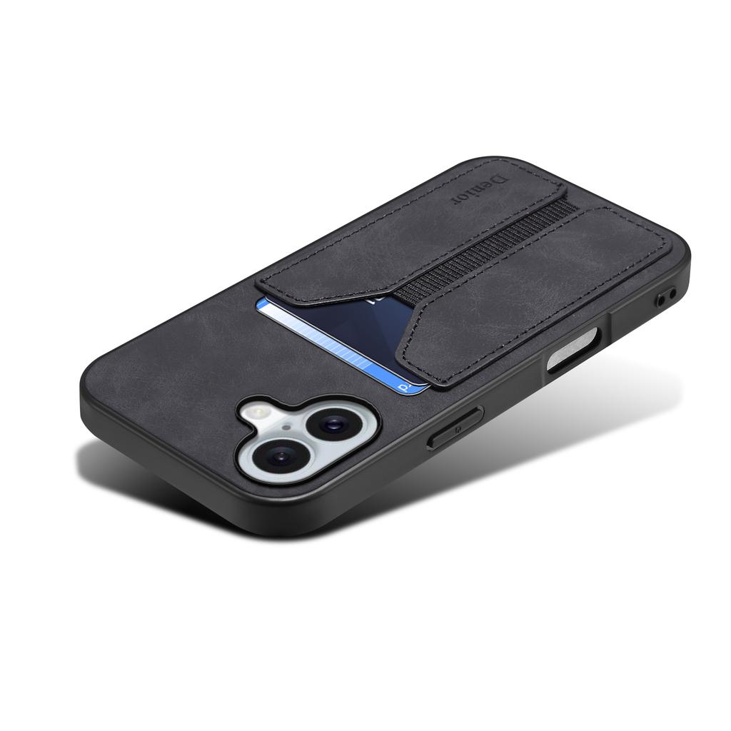 DENIOR For iPhone 17 Case Elastic Card Holder PU Leather+TPU+PC Phone Cover