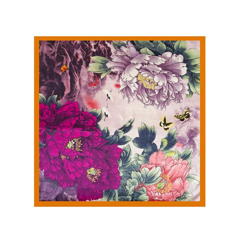Seidenschal für Damen Frühling und Sommer Neu Satin Bedruckt Imitation Seidenschal Großes Quadratisches Tuch Temperament Schal Kopftuch