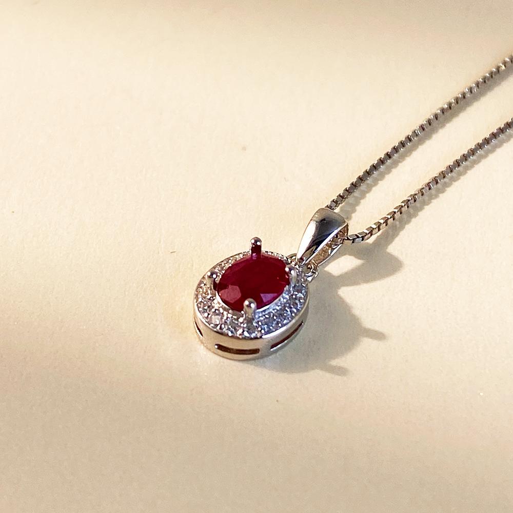 Natural Red Ruby Pendant with 925 Sterling Silver for Women July Birthstone Healing Crystal Fine Jewelry Elegant Fashion Gift