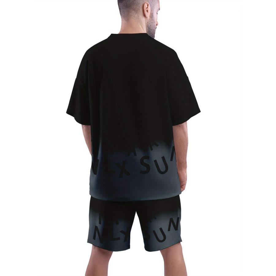 Fashionable new men's summer letter gradient print comfortable breathable round neck T-shirt shorts set outdoor casual clothing