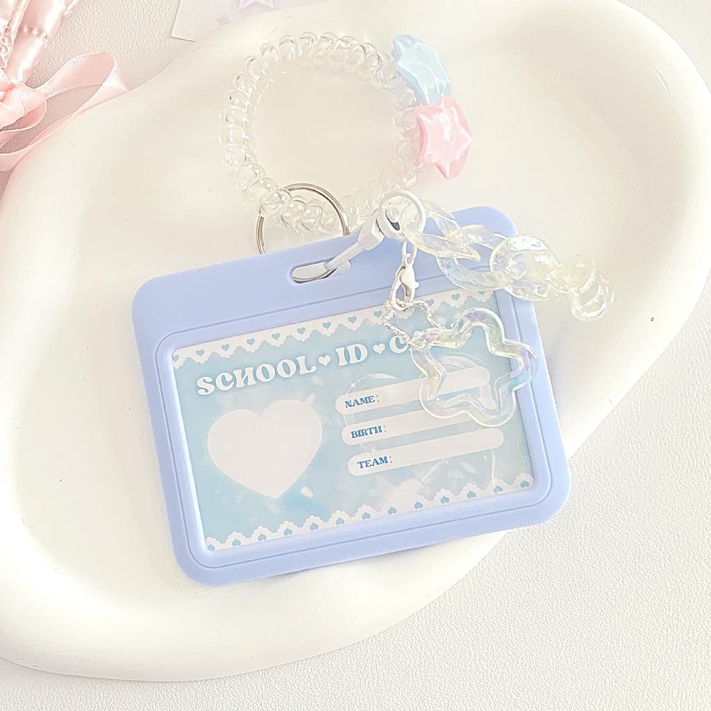 Star Milk Blue Vertical High Value Card Holder Flash Pink Love Clouds Gradient Coo Card Keychain Bus Student ID Card Holder
