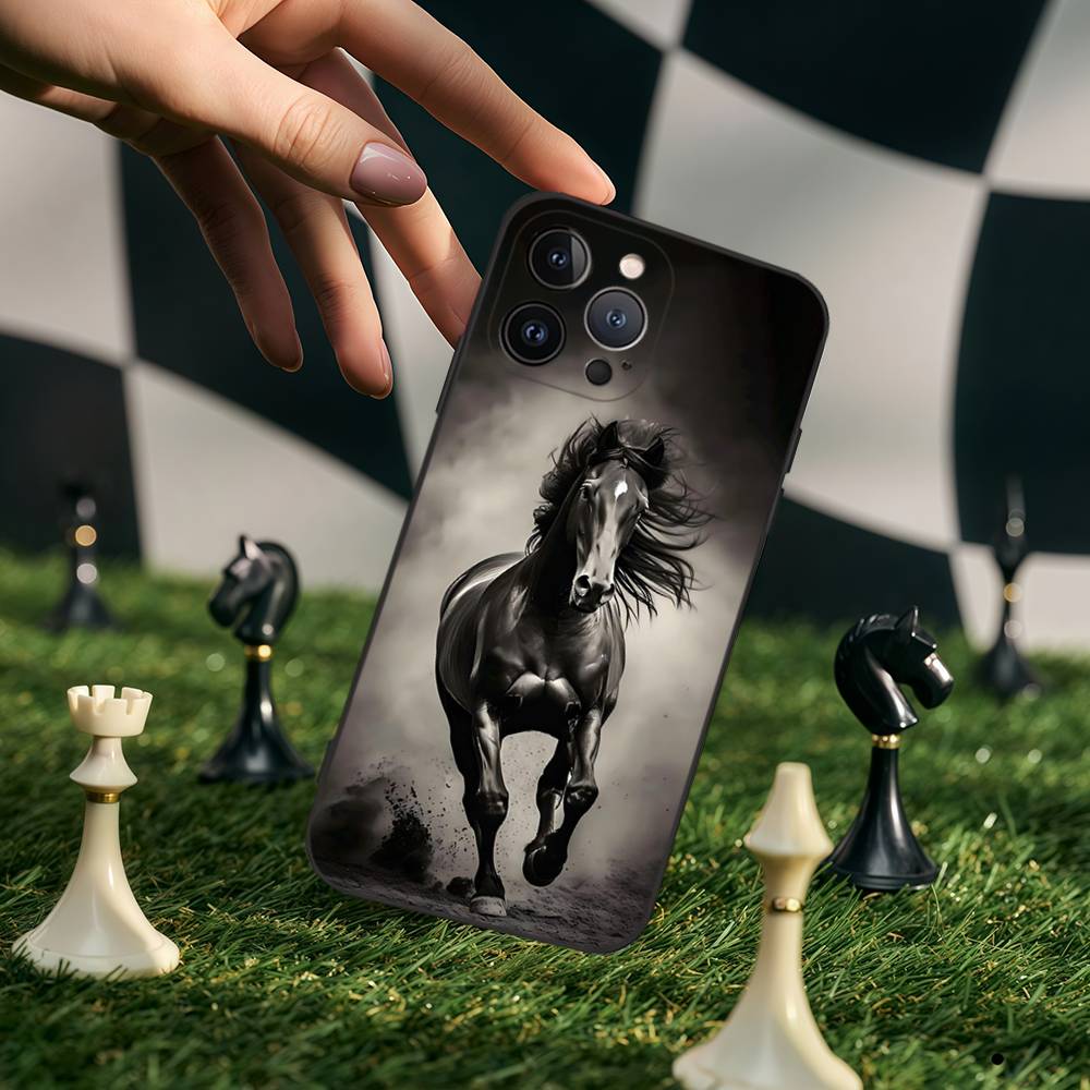 Чехол для телефона с лошадью для iPhone 17 Pro Max 16 15 14 13 12 11 Plus Mini Силиконовый Черный ТПУ iPhone 11 pro