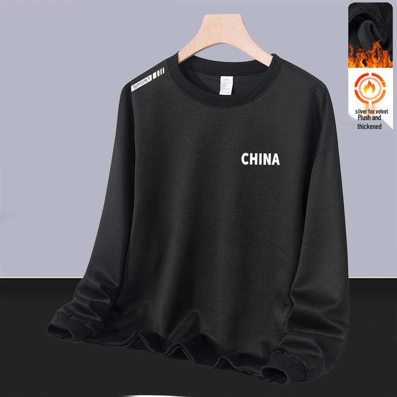 

Men s Plus Velvet Loose Round Neck Pullover—Autumn/Winter, Long Sleeve, Versatile Base Layer. M (for 40-50 kg)