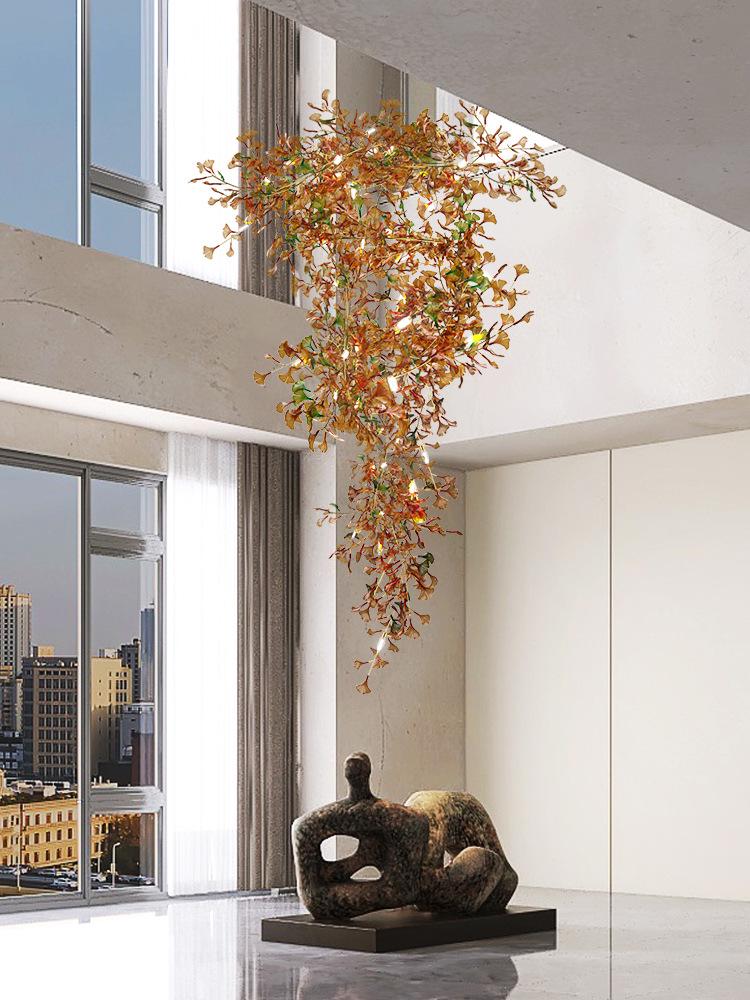 Modern Ginkgo Leaf Pendant Light for Living Room, Staircase, and Dining Area
