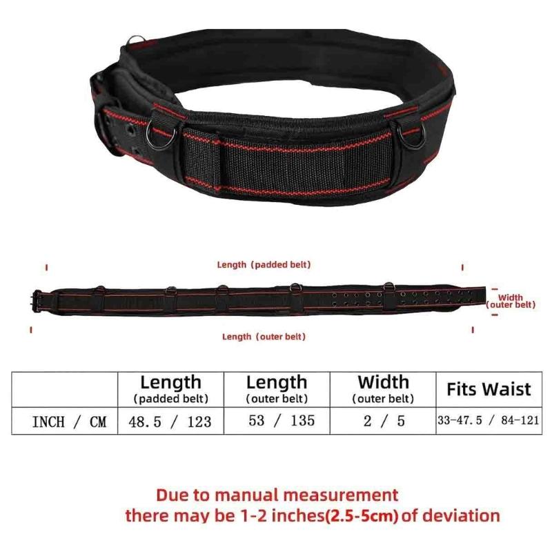 Heavy Duty Adjustable Work Belt with Wide Waist Support, Metal Roller Closure, and 4 Metal Connectors for Tool Pouch Carry