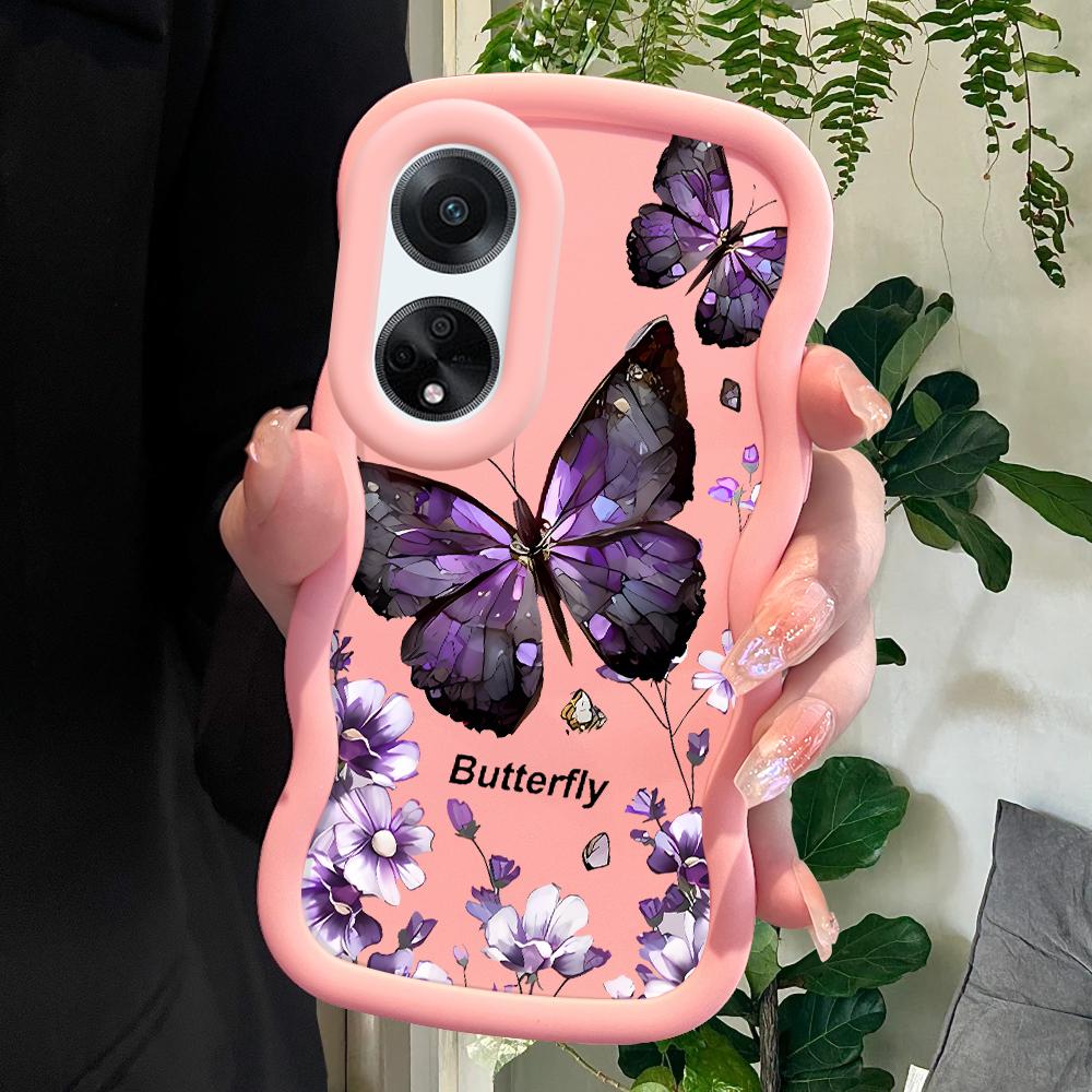 

Окрашенный узор Big Wave Edge Мягкий силиконовый материал Macaron чехол для телефона противоударный защитный резиновый чехол для OPPO Reno Realme OPPO A60 5G розовый