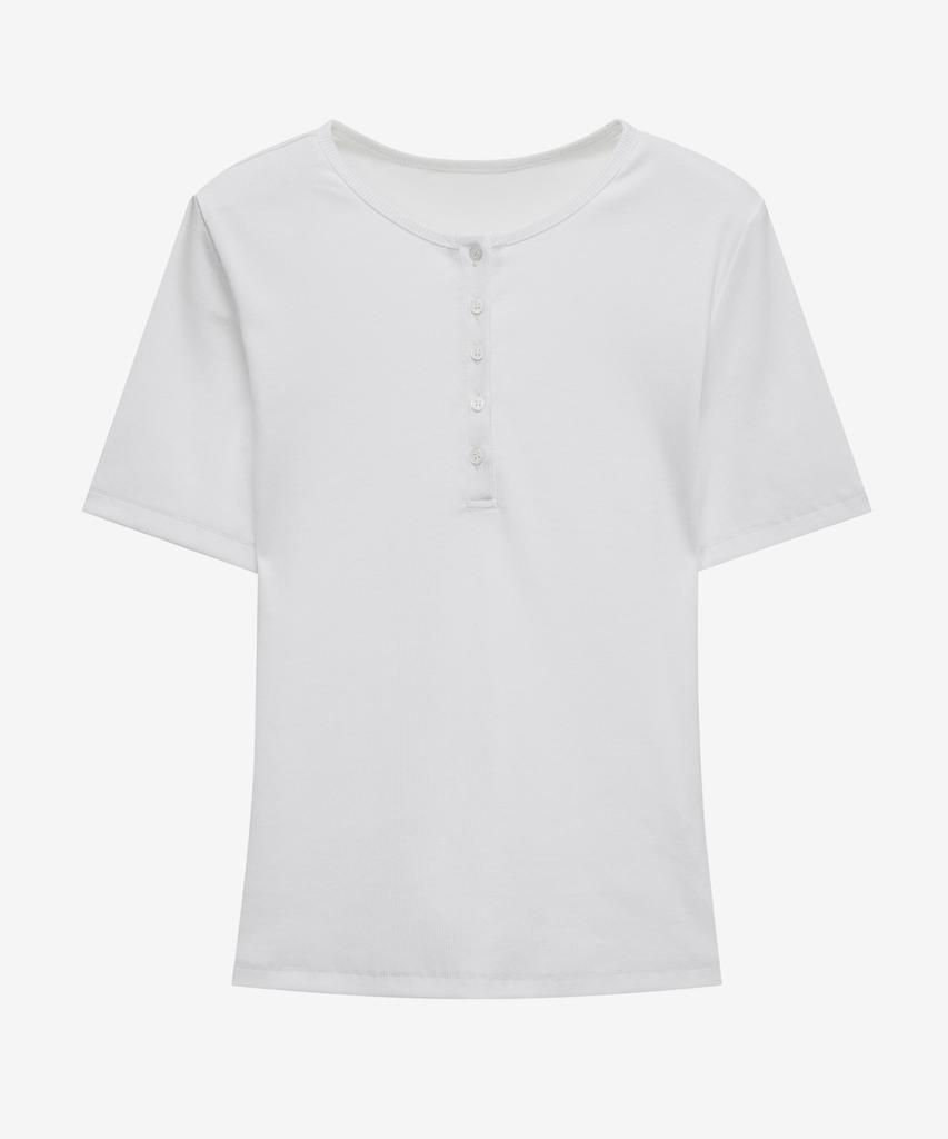 MIND BRIDGE WOMEN [W] Henley Neck Ribbed T-Shirt - 3 Colors
