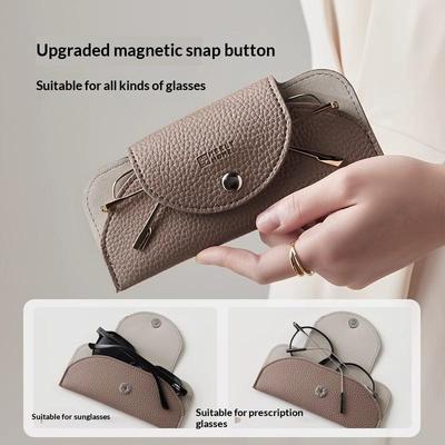 Pochette portable pour lunettes de soleil en cuir PU Fermeture à bouton Étui pour lunettes Manchon souple pour lunettes Pour le voyage Utilisation quotidienne