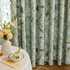 1PC LOZUJOJU Fashionable and Versatile Gardenia Green Printed Curtains Full Blackout Curtains for Bedroom Living Room Balcony Window for Home Decor